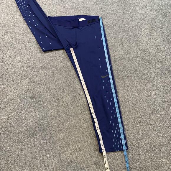 Nike Leggings Womens M Medium Navy Dri Fit Pro Linear Rain Pull On Stretch Capri - Picture 4 of 9